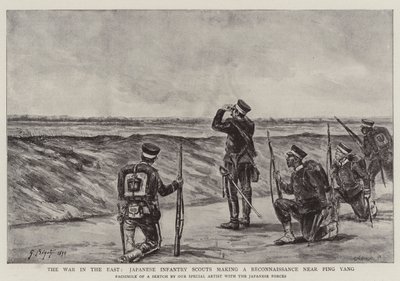 Krigen i øst, japanske infanterispejdere, der laver en rekognoscering nær Ping Yang af Georges Ferdinand Bigot
