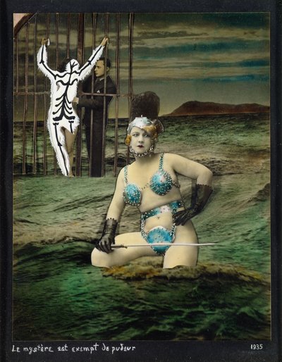 Le mystere est exempt de pudeur (Mysteriet er fritaget for anstændighed), 1935 (collage og gouache på papir) af Georges Hugnet