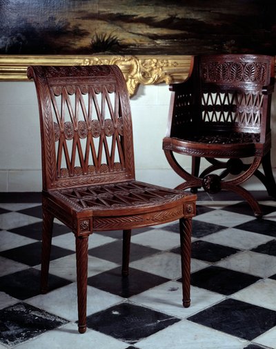 Formand bestilt for Marie Antoinettes mejeri. Udskårne mahognimøbler af Georges Jacob (1739-1814) af Georges Jacob