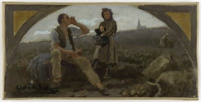 Skitse til spisesalen på Hôtel de Ville de Paris: La pomme de terre, ca. 1893 (olie på lærred) af Georges Jules Bertrand