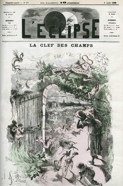 Nøglen til felterne, illustration af Pilotel, der erstatter Gills tegning "Retfærdighed og hævn forfølger kriminalitet", cencure af politiet. Cover i "" L