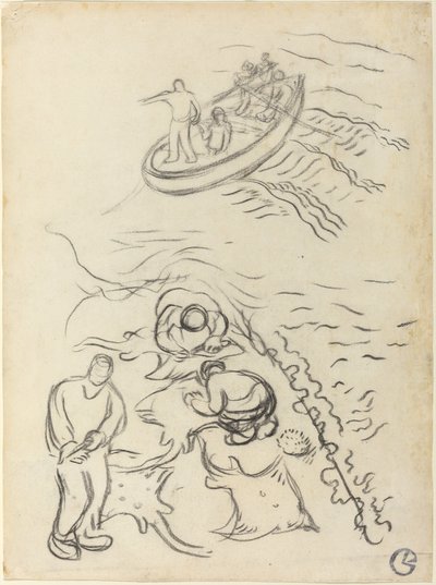 Studie til "Fiskerne" med mænd, der tømmer nettene af Georges Lacombe