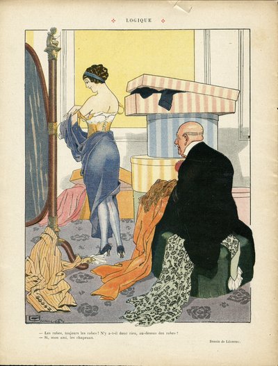 Illustration af Georges Leonnec (1881-1940) i Le Lire, 06/07/12 - Logik - Mode, Hat, Indre arkitektur, De riges liv - Kvinder af Georges Leonnec