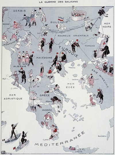 Balkankrigen: Kort over krigsskuepladsen - i "La Vie Parisienne" af 26/10/1912 (print) af Georges Leonnec