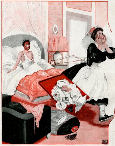 Den såkaldte Beauty Mask og den nye stuepige - Herregud! - illustration fra la Vie Parisienne af Georges Leonnec