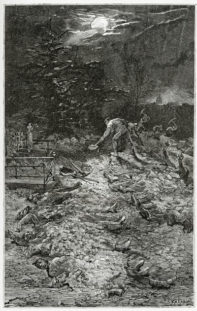 Montmartre Cemetery - illustration fra Napoléon le Petit, 1800-tallet (bw-gravering) af Georges Marie Rochegrosse