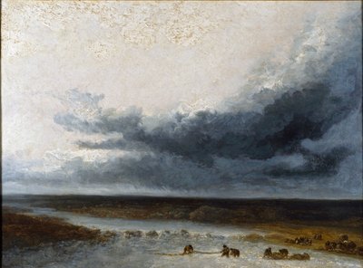 Landskab med fiskere ved mundingen af en flod, begyndelsen af det 19. århundrede af Georges Michel