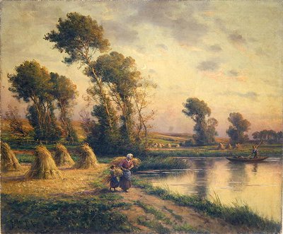 Landskab (olie på lærred) af Georges Philibert Charles Maroniez