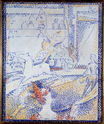 Cirkus En danser, der laver et kunstflyvningsnummer på hesteryg og en klovn. Skitse af Georges Seurat (1859-1891) 1891 søn. 0,55x0,46 m Paris, musee d