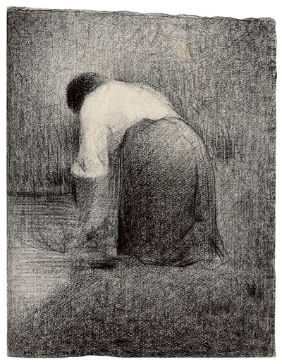 Knælende kvinde; Femme agenouillee, c.1881 af Georges Pierre Seurat
