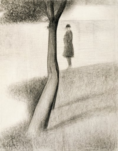 Mand stående ved siden af træet; studie på La Grande Jatte af Georges Pierre Seurat