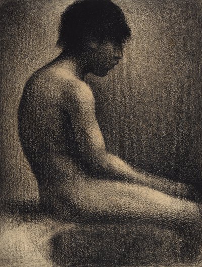 Siddende nøgen. Studie for Une Baignade, 1883. af Georges Pierre Seurat