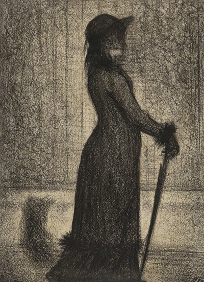 Une Elegante, Kvinde slentrer, ca. 1884 (blyantsfortælling på michalett-papir) af Georges Pierre Seurat