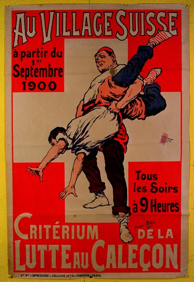 Plakat, der reklamerer for brydningskonkurrencer i den schweiziske landsby, 1900 af Georges Redon