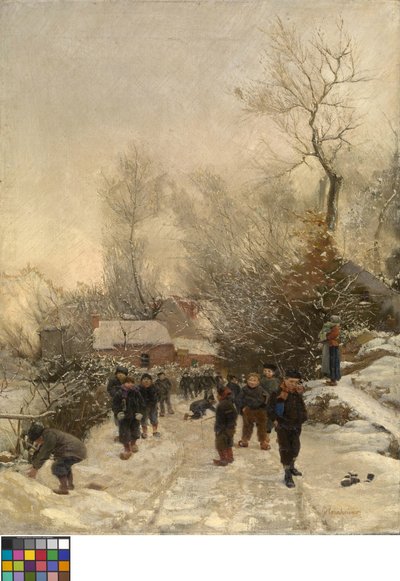 Landsby med børn i sneen af Georges Reinheimer