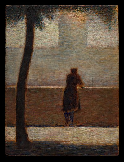 En mand, der læner sig op ad en brystning af Georges Seurat