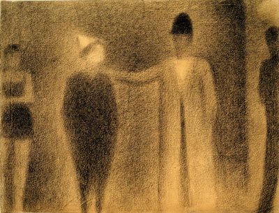Klovn og tre karakterer (Klovn og tre figurer / Studie) af Georges Seurat