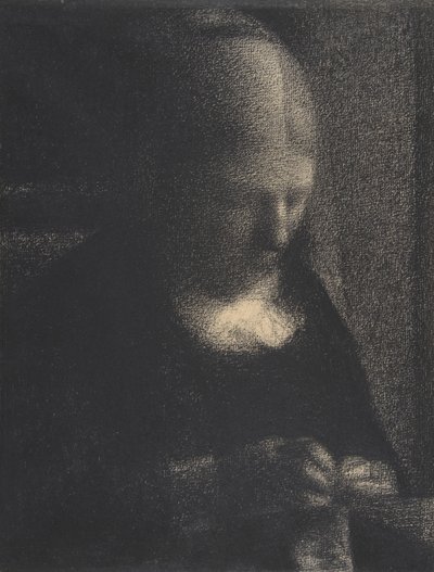 Broderi; The Artists Mother, 1882-83 (conté-kridt på Michallet-papir) af Georges Seurat