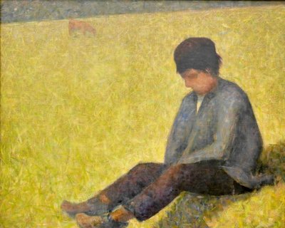 Tysk: Dreng, der sidder på en eng Dreng, der sidder på en eng af Georges Seurat