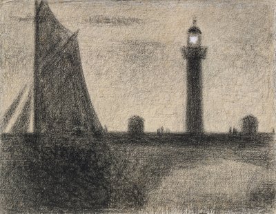 Fyrtårnet ved Honfleur, 1886 (conte crayon forhøjet med gouache på bindet papir) af Georges Seurat