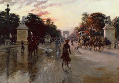 Champs Elysees, Paris (olie på lærred) af Georges Stein