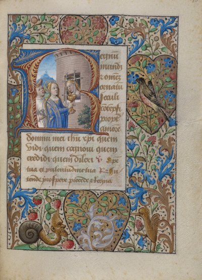 Initial R: Sankt Avia i fængslet modtager kommunion fra Jomfru Maria af Georges Trubert