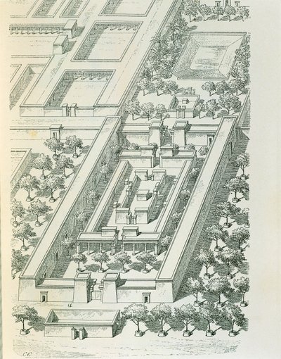 Radering, der viser et perspektivbillede af en bygning i Tell el-Amarna af Georges Perrot (1832-1914) og Charles Chipiez (1835-1901) af Georges and Chipiez Charles Perrot