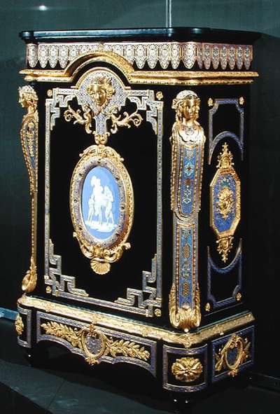 Skænk, ca. 1855 (ibenholt, bronze og malet emalje) af Georges and Legost Achille (fl.1855) Monbro