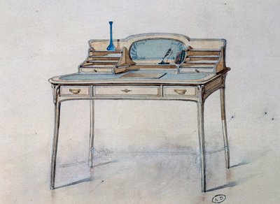 Tegning til et jugendstil dameskrivebord til Bing Atelier (Art Nouveau Workshop), ca. 1900 (akvarel og blyant) af Georges de Feure