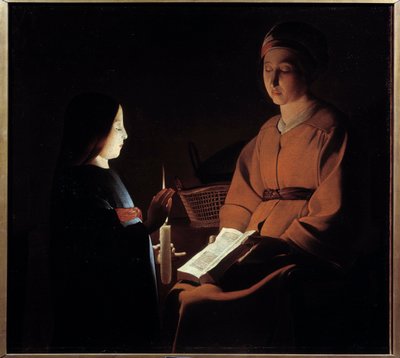 Uddannelse af jomfruen. Maleri af Georges De La Tour (1593-1652) af Georges de la (after) Tour