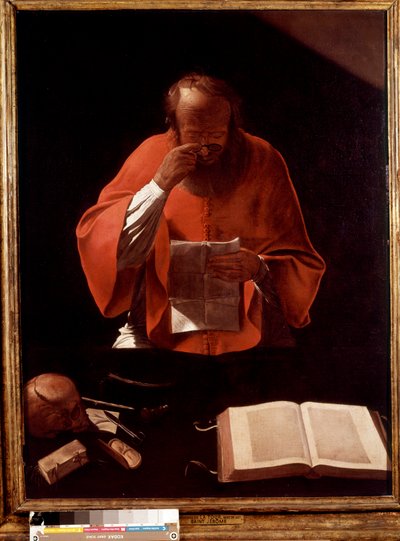 Representation of Saint Jerome reading Painting by Georges de la Tourdani af Georges de La Tour