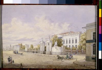 Great Lubyanka Street i Moskva (Great Lubyanka Street in Moscow) - Værk af Georgi Filippovich Baranovsky (1823-1852), akvarel på papir, 1848 - Tretyakov-statsgalleriet, Moskva (Rusland) af Georgi Filippovich Baranovsky