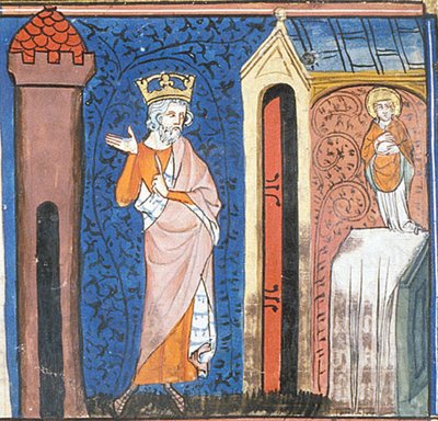 Karl den Store hædrer Sankt Denis, fra Chroniques de France ou de St Denis, 14. århundrede (22702899392) af Georgia Levan Ramishvili from Tbilisi