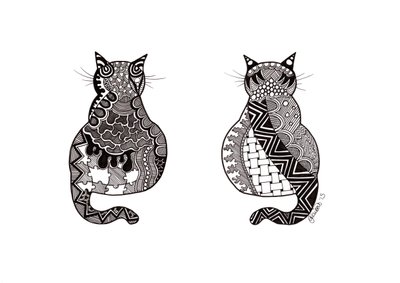 Couple of Cats, 2015 (blæk på bristolplade) af Georgina Naisbitt