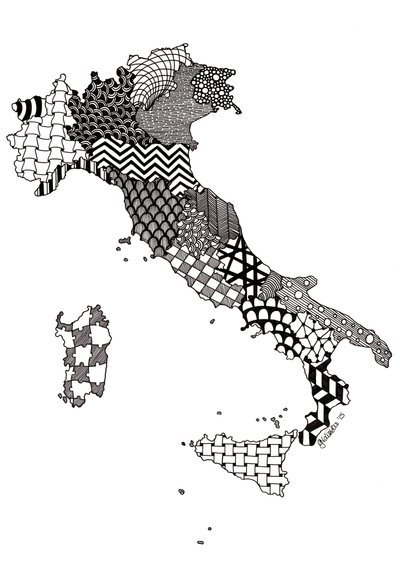 Italien, 2015 (blæk på bristolkarton) af Georgina Naisbitt