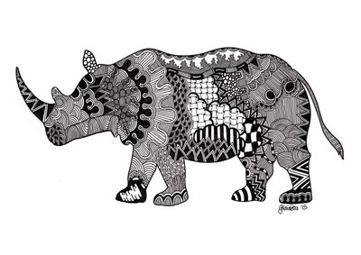 The Rhino, 2015 (blæk på bristolplade) af Georgina Naisbitt