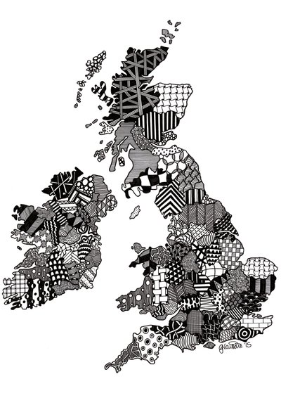 Storbritannien, 2015 (blæk på bristolplade) af Georgina Naisbitt