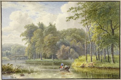 Landskab med figurer i en robåd af Georgius Jacobus Johannes van Os