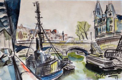 Seinen i Paris 1948 (akvarel) af Gerald Bloncourt