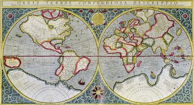 Verdenskort over Mercator (1587) - i "Universet og menneskeheden" af H. Kraemer af Gerard (after) Mercator