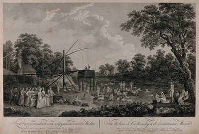 Udsigt over Serebryanicheskaya-badehusene i Moskva, 1796. af Gerard Barthe de la