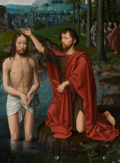 Detalje af det centrale panel af Kristi dåb, ca. 1502-08 (olie på panel) af Gerard David