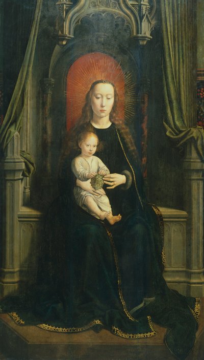 Madonna på tronen med et barn eller Madonna af druer, midterpanel på Cervara-altertavlen af Gerard David