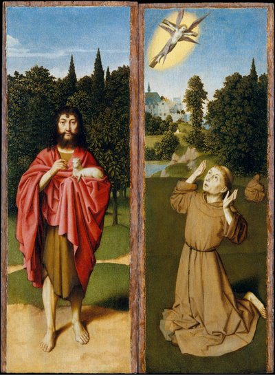 Sankt Johannes Døberen, Sankt Frans modtager Stigmata, ca. 1485-90. af Gerard David
