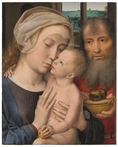 Den hellige familie (olie på panel) af Gerard David