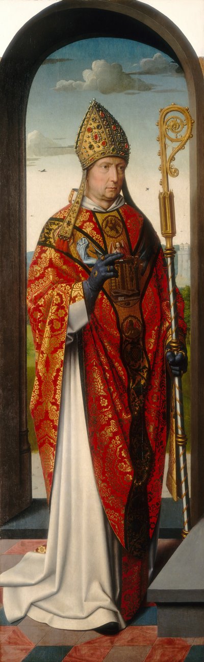 Sankt Anna-altertavlen: Saint Nicholas [venstre panel], ca. 1500-1520 (olie på panel) af Gerard David