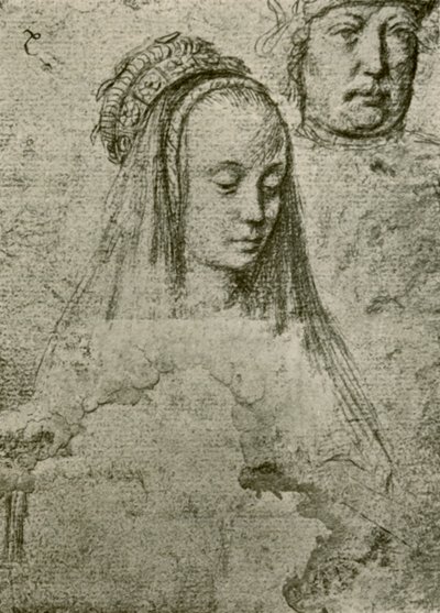Ung kvinde med hovedbeklædning, 1497-1498, 1908. af Gerard David