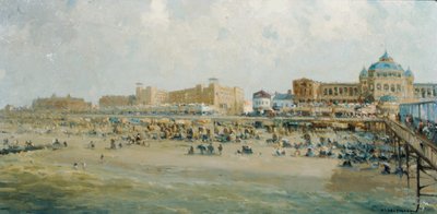 En sommerdag på Scheveningen Strand ved Kurhaus (olie på lærred) af Gerard Delfgaauw