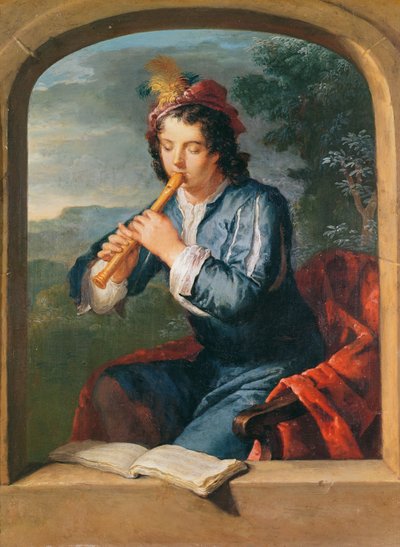 Ung mand spiller fløjte (pastel på papir) af Gerard Hoet