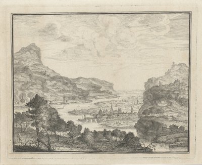 Flodlandskab med udsigt over en by af Gerard Melder
